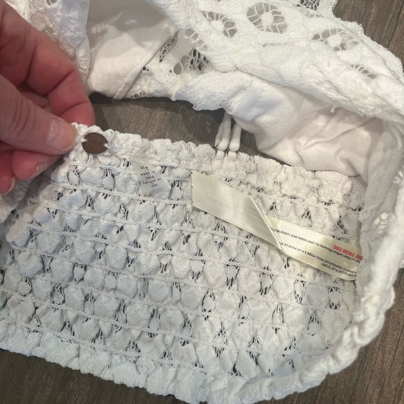 Free People Fp One Adella Bralette Lace White Criss Cross Smocked Crop Top small - Picture 8 of 9